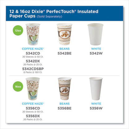 Dixie PerfecTouch Paper Hot Cups, 12 oz, Coffee Haze Design, 25 Sleeve, 20 Sleeves-Carton 5342DX