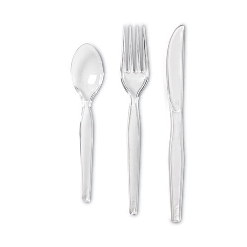 Dixie Cutlery Keeper Tray with Clear Plastic Utensils: 600 Forks, 600 Knives, 600 Spoons CH0180DX7