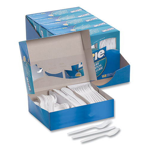 Dixie Combo Pack, Tray with White Plastic Utensils, 56 Forks, 56 Knives, 56 Spoons, 6 Packs CM168