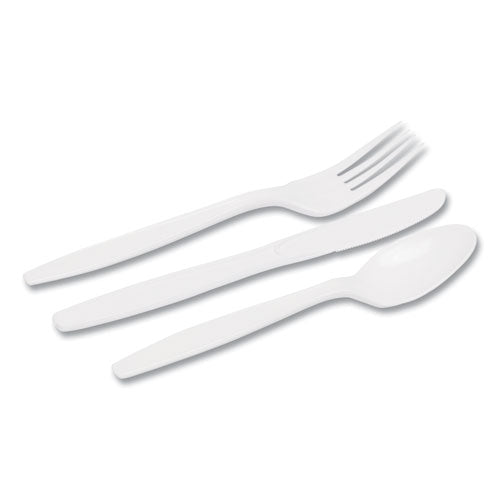 Dixie Combo Pack, Tray with White Plastic Utensils, 56 Forks, 56 Knives, 56 Spoons CM168