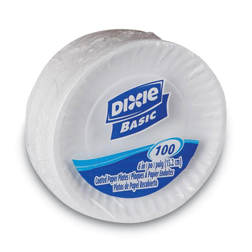 Dixie Clay Coated Paper Plates, 6" dia, White, 100-Pack DBP06W