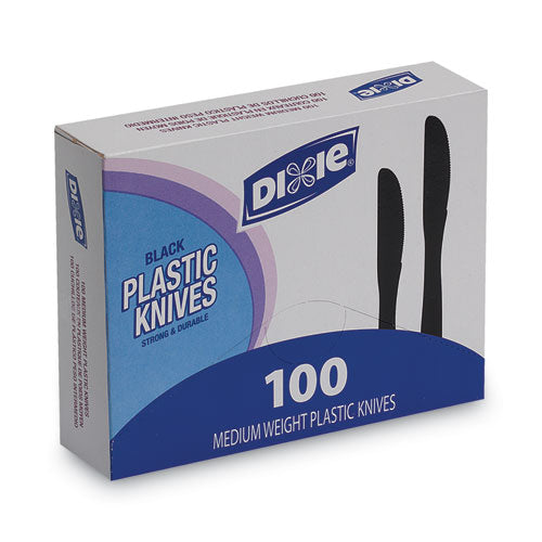 Dixie Plastic Tableware, Heavy Mediumweight Knives, Black, 100-Box KM507