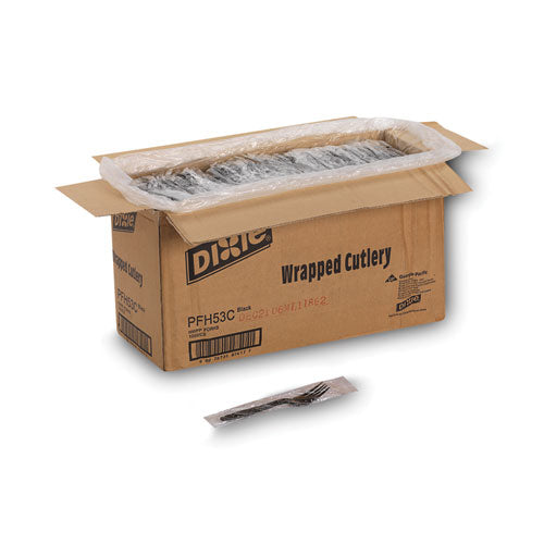 Dixie Individually Wrapped Heavyweight Utensils, Fork, Plastic, Black, 1,000-Carton PFH53C