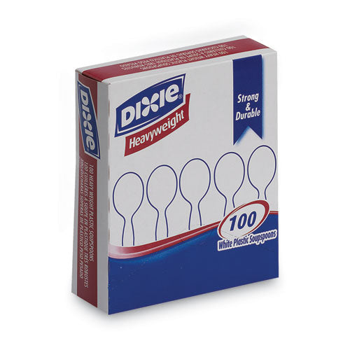 Dixie Plastic Cutlery, Heavyweight Soup Spoons, White, 100-Box SH207