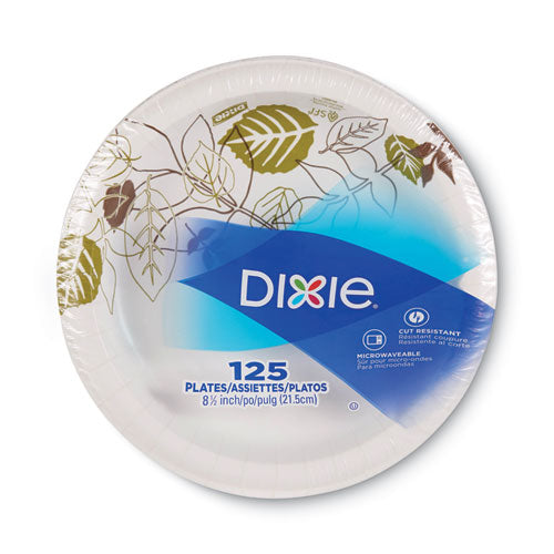 Dixie Pathways Soak-Proof Shield Mediumweight Paper Plates, WiseSize, 8.5" dia, Green-Burgundy, 125-Pack UX9WS