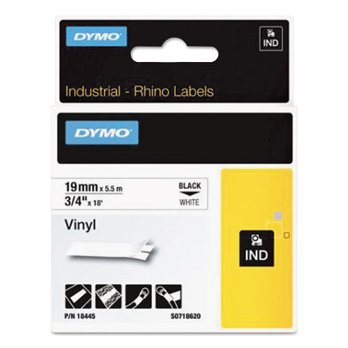 DYMO Rhino Permanent Vinyl Industrial Label Tape, 0.75" x 18 ft, White-Black Print 18445