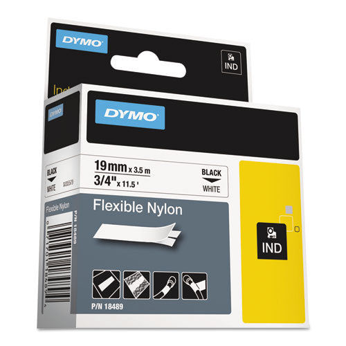 DYMO Rhino Flexible Nylon Industrial Label Tape, 0.75" x 11.5 ft, White-Black Print 18489