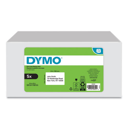 DYMO LW Extra-Large Shipping Labels, 4" x 6", White, 220-Roll, 5 Rolls-Pack 2026404
