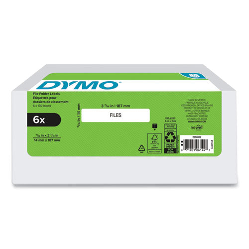 DYMO LW 1-Up File Folder, 0.56" x 3.43", White, 130-Roll, 6 Rolls-Pack 2050812