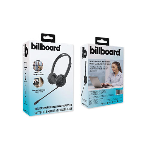 Billboard Telecom Headset, Binaural, Over the Head-Behind the Head, Black BB2948