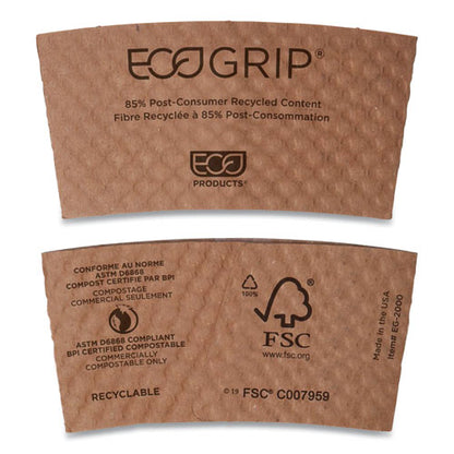Eco-Products EcoGrip Hot Cup Sleeves - Renewable and Compostable, Fits 12, 16, 20, 24 oz Cups, Kraft, 1,300-Carton EG-2000