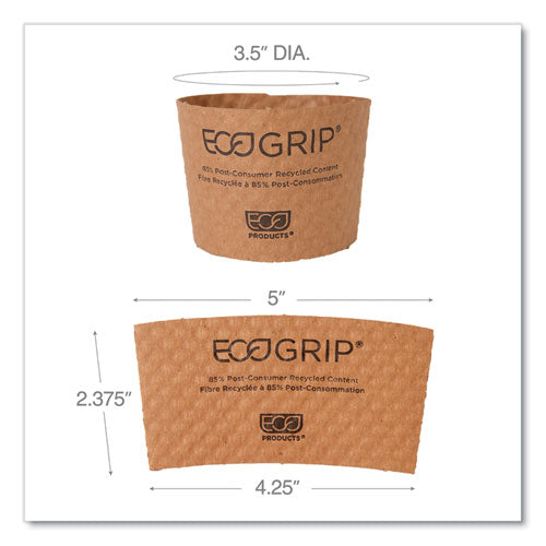 Eco-Products EcoGrip Hot Cup Sleeves - Renewable and Compostable, Fits 12, 16, 20, 24 oz Cups, Kraft, 1,300-Carton EG-2000