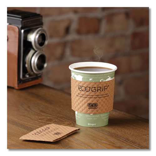 Eco-Products EcoGrip Hot Cup Sleeves - Renewable and Compostable, Fits 12, 16, 20, 24 oz Cups, Kraft, 1,300-Carton EG-2000