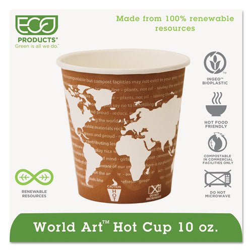 Eco-Products World Art Renewable and Compostable Hot Cups, 10 oz, 50-Pack, 20 Packs-Carton EP-BHC10-WA