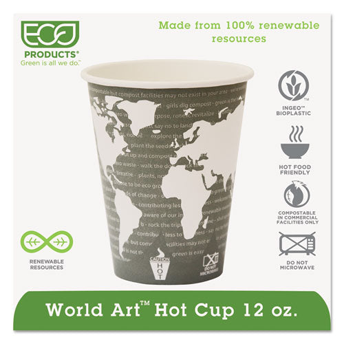 Eco-Products World Art Renewable and Compostable Hot Cups, 12 oz, 50-Pack, 20 Packs-Carton EP-BHC12-WA