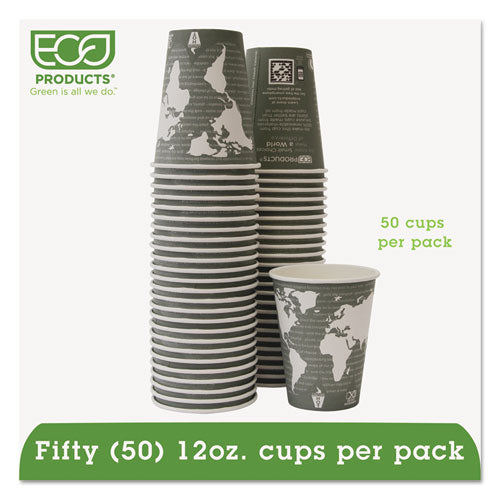 Eco-Products World Art Renewable and Compostable Hot Cups, 12 oz, Gray, 50-Pack EP-BHC12-WAPK