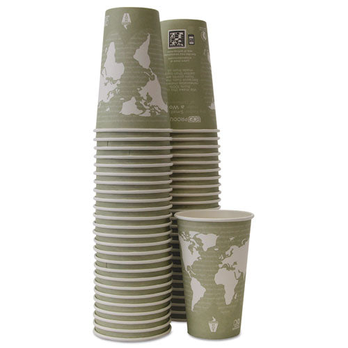 Eco-Products World Art Renewable and Compostable Hot Cups, 16 oz, Moss, 50-Pack EP-BHC16-WAPK