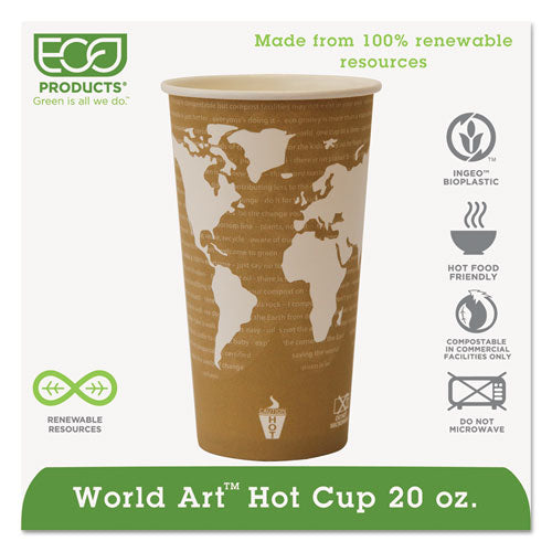 Eco-Products World Art Renewable and Compostable Hot Cups, 20 oz, 50-Pack, 20 Packs-Carton EP-BHC20-WA