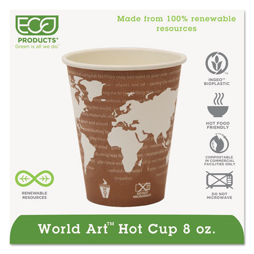 Eco-Products World Art Renewable and Compostable Hot Cups, 8 oz, 50-Pack, 20 Packs-Carton EP-BHC8-WA