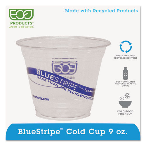 Eco-Products BlueStripe 25% Recycled Content Cold Cups, 9 oz, Clear-Blue, 50-Pack, 20 Packs-Carton EP-CR9