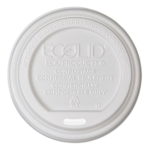Eco-Products EcoLid Renewable-Compostable Hot Cup Lid, PLA, Fits 10 oz to 20 oz Hot Cups, 50-Pack, 16 Packs-Carton EP-ECOLID-W