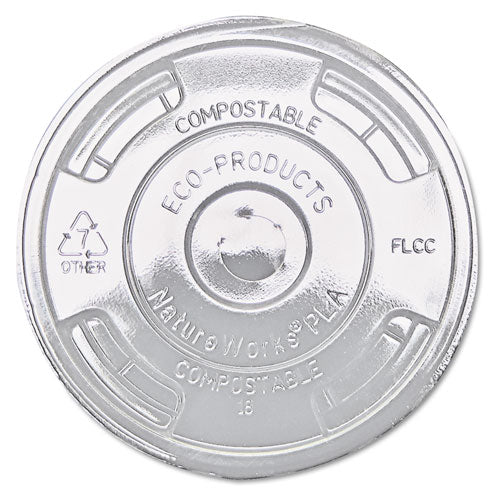 Eco-Products GreenStripe Renewable and Compost Cold Cup Flat Lids, Fits 9 oz to 24 oz Cups, Clear, 100-Pack, 10 Packs-Carton EP-FLCC