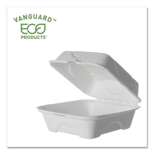 Eco-Products Vanguard Renewable and Compostable Sugarcane Clamshells, 6 x 6 x 3, White, 500-Carton EP-HC6NFA