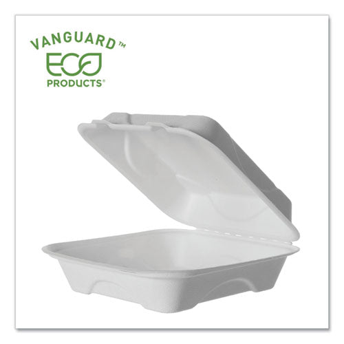 Eco-Products Vanguard Renewable and Compostable Sugarcane Clamshells, 1-Compartment, 8 x 8 x 3, White, 200-Carton EP-HC81NFA