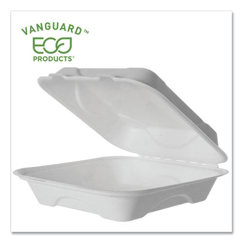 Eco-Products Vanguard Renewable and Compostable Sugarcane Clamshells, 1-Compartment, 9 x 9 x 3, White, 200-Carton EP-HC91NFA