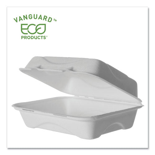 Eco-Products Vanguard Renewable and Compostable Sugarcane Clamshells, 1-Compartment, 9 x 6 x 3, White, 250-Carton EP-HC96NFA