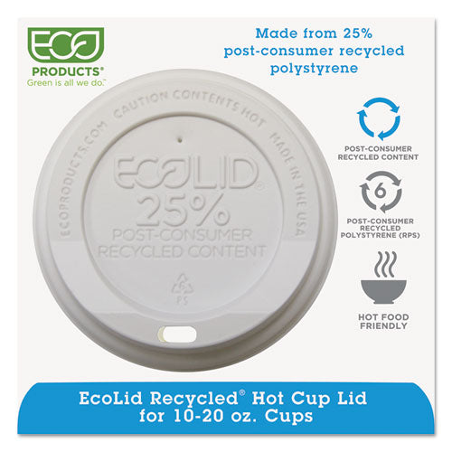 Eco-Products EcoLid 25% Recyycled Content Hot Cup Lid, White, Fits 10 oz to 20 oz Cups, 100-Pack, 10 Packs-Carton EP-HL16-WR