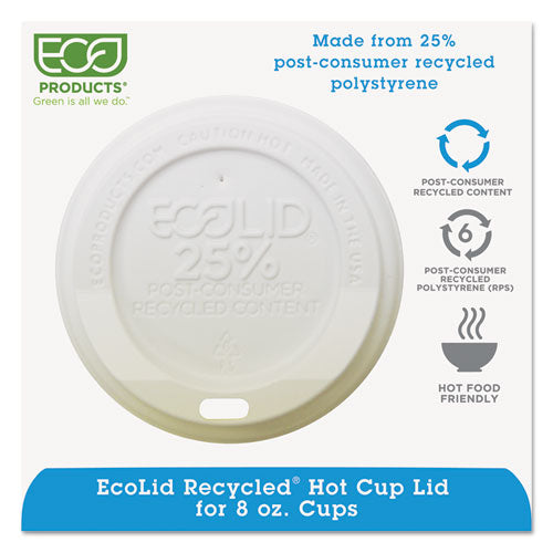 Eco-Products EcoLid 25% Recycled Content Hot Cup Lid, White, Fits 8 oz Hot Cups, 100-Pack, 10 Packs-Carton EP-HL8-WR