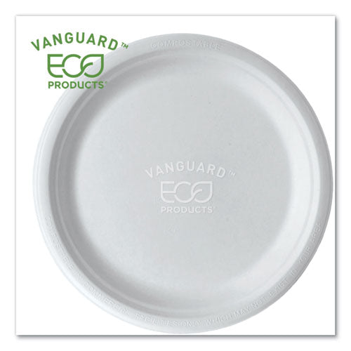 Eco-Products Vanguard Renewable and Compostable Sugarcane Plates, 10" dia, White, 500-Carton EP-P005NFA