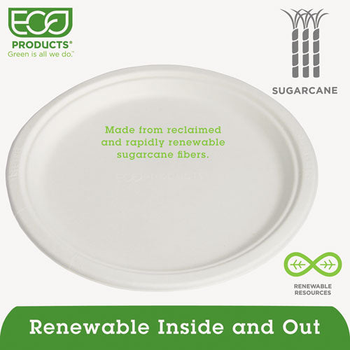 Eco-Products Renewable and Compostable Sugarcane Plates, 10" dia, Natural White, 500-Carton EP-P005