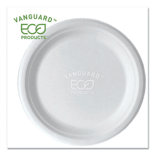 Eco-Products Vanguard Renewable and Compostable Sugarcane Plates, 9" dia, White, 500-Carton EP-P013NFA