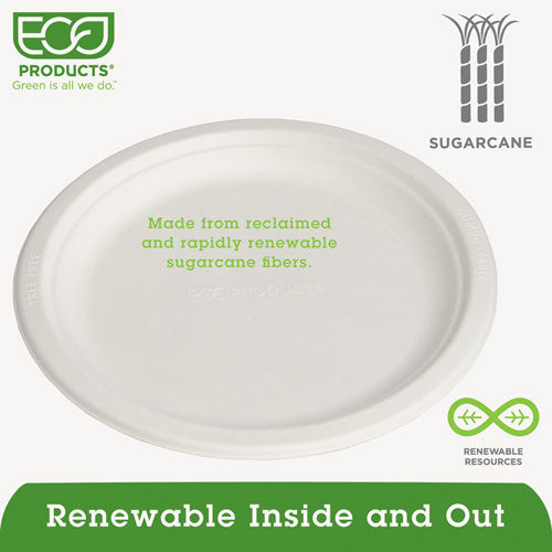 Eco-Products Renewable and Compostable Sugarcane Plates, 9" dia, Natural White, 50-Packs EP-P013PK