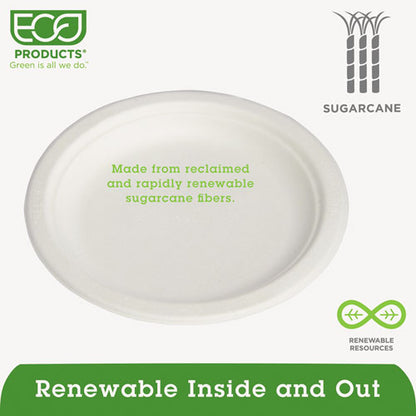 Eco-Products Renewable and Compostable Sugarcane Plates Convenience Pack, 6" dia, Natural White, 50-Pack EP-P016PK