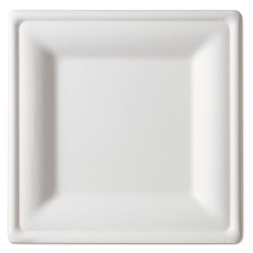 Eco-Products Renewable and Compostable Square Sugarcane Plates, Large, Natural White, 50-Pack, 5 Packs-Carton EP-P023