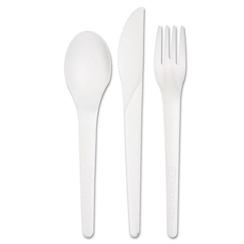 Eco-Products Plantware Compostable Cutlery Kit, Knife-Fork-Spoon-Napkin, 6", Pearl White, 250 Kits-Carton EP-S015