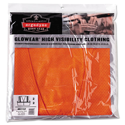 Ergodyne GloWear 8210Z Class 2 Economy Vest, Polyester Mesh, Zipper Closure, Orange, L-XL 21045