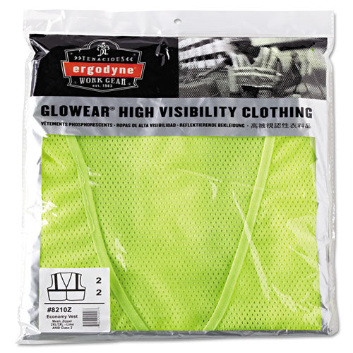 Ergodyne GloWear 8210Z Class 2 Economy Vest, Polyester Mesh, Zipper Closure, Lime, 2L-3XL 21057