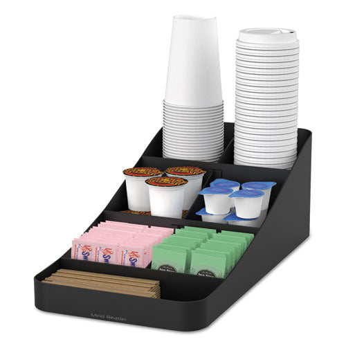 Mind Reader Trove Seven-Compartment Coffee Condiment Organizer, Black, 7 3-4 x 16 x 5 1-4 COMP7BLK