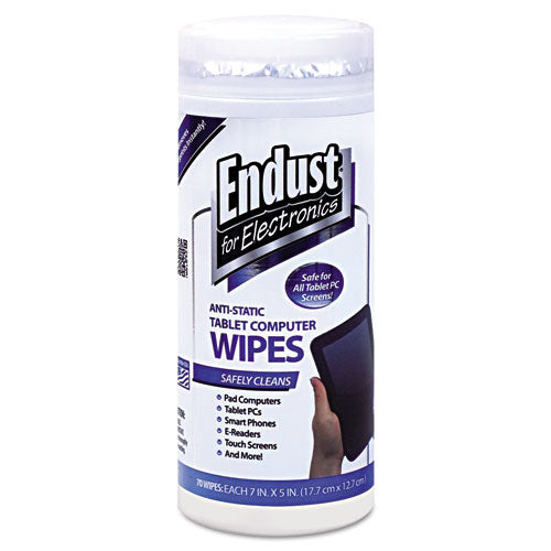 Endust for Electronics Tablet and Laptop Cleaning Wipes, Unscented, 70-Tub 12596