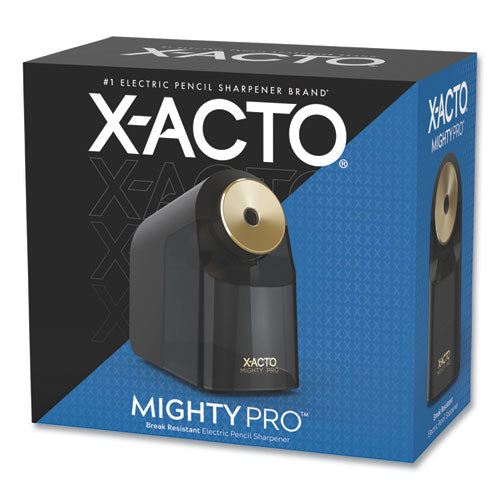 X-Acto Model 1606 Mighty Pro Electric Pencil Sharpener, AC-Powered, 4 x 8 x 7.5, Black-Gold-Smoke 1606X
