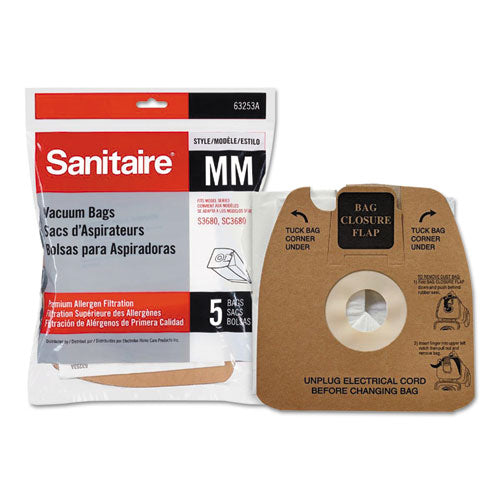 Sanitaire Style MM Disposable Dust Bags w-Allergen Filter for SC3683A-SC3683B, 5-PK 63253A-10
