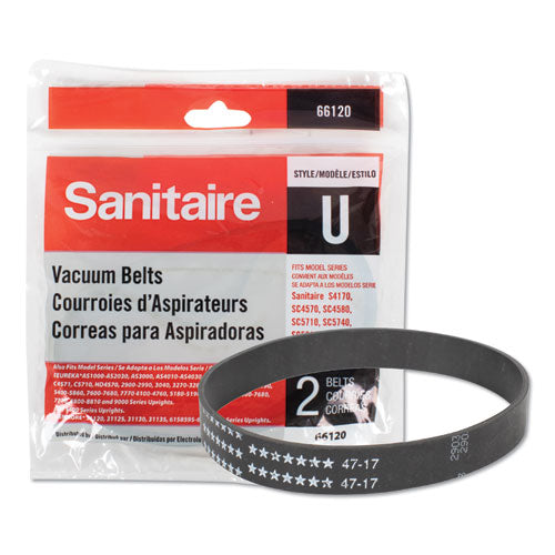 Sanitaire Replacement Belt for Upright Vacuum Cleaner, Flat U Style, 2-Pack 66120