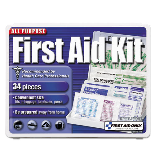 First Aid Only All-Purpose First Aid Kit, 34 Pieces, 3.74 x 4.75, 34 Pieces, Plastic Case FAO-112