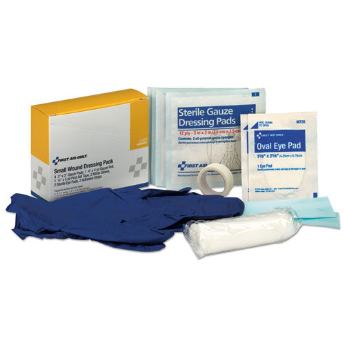 First Aid Only Small Wound Dressing Kit, Includes Gauze, Tape, Gloves, Eye Pads, Bandages 3-910