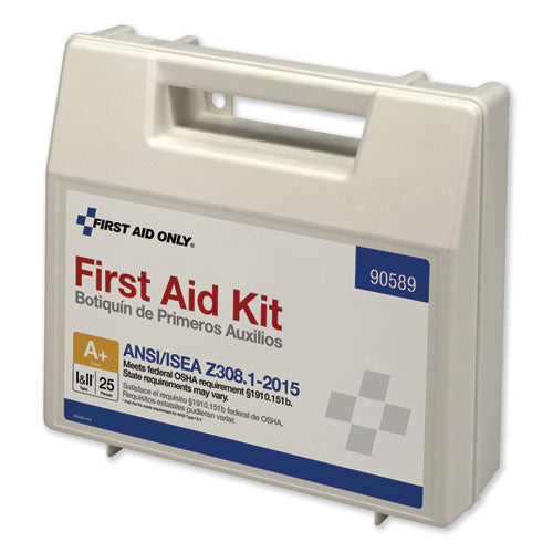 First Aid Only ANSI 2015 Compliant Class A+ Type I and II First Aid Kit for 25 People, 141 Pieces, Plastic Case 90589