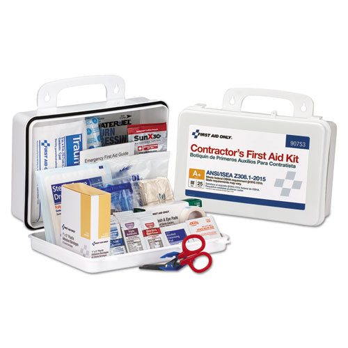 First Aid Only Contractor ANSI Class A+ First Aid Kit for 25 People, 128 Pieces, Plastic Case 90753